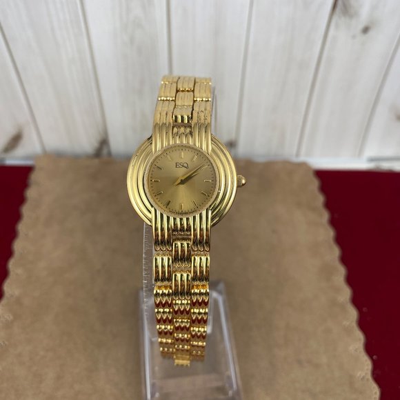 Stunning ESQ Movado Ladies Watch Gold link 6 Inch Sculptured Gild Bracelet - Picture 2 of 11